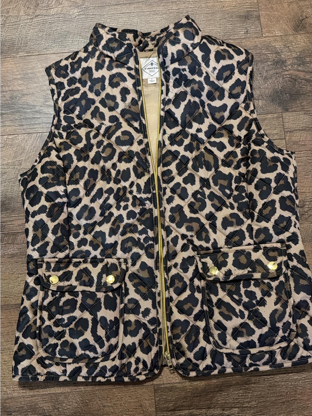 Women’s Quilted Leopard Print Vest - Tan/Black